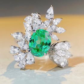 5A Colored 5A CZ Cubic Zircon Oval Cut Cluster Personalized Wholesale Price Wedding Engagement 925 Silver Zircon Gemstone Rings