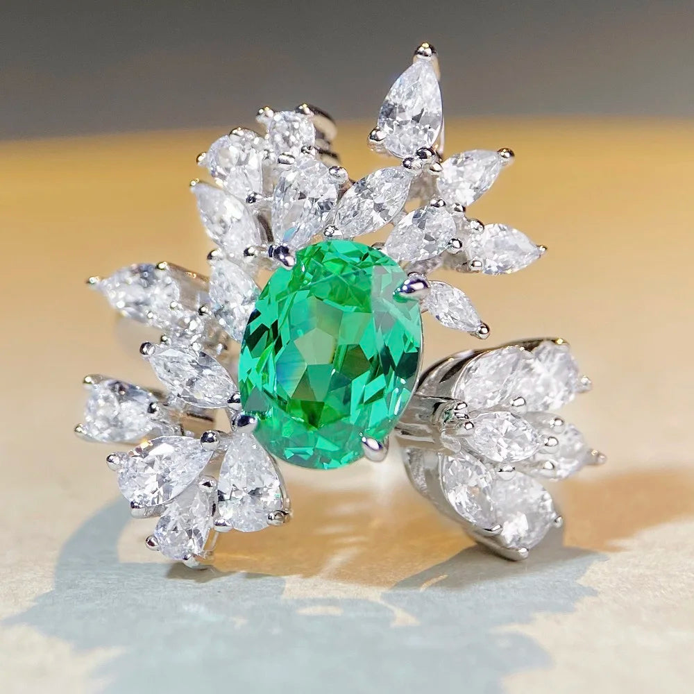 5A Colored 5A CZ Cubic Zircon Oval Cut Cluster Personalized Wholesale Price Wedding Engagement 925 Silver Zircon Gemstone Rings