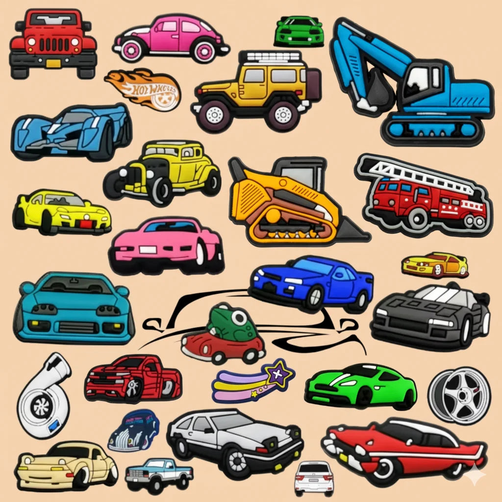 Wholesale PVC Rubber Shoe Decorations Pop Vehicles Collection Including Car School Bus Fire Truck Ambulance Transport Shoe Charm