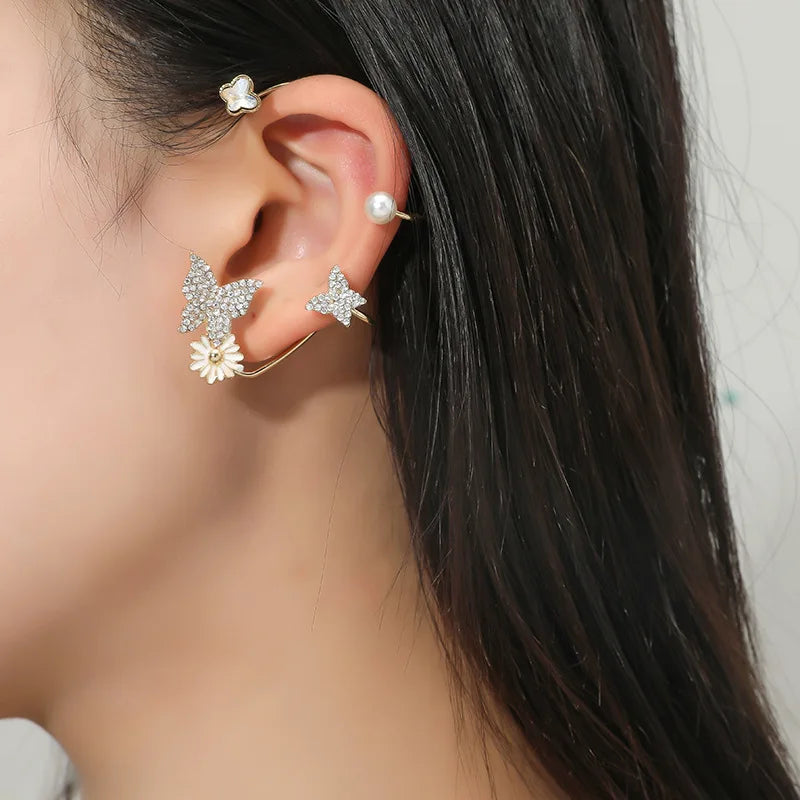2022 Fashion Butterfly Flower Ear Clip Ear Hook Crystal Clips Without Pierced Ear Wrap Earrings Women Girls Earring Jewelry