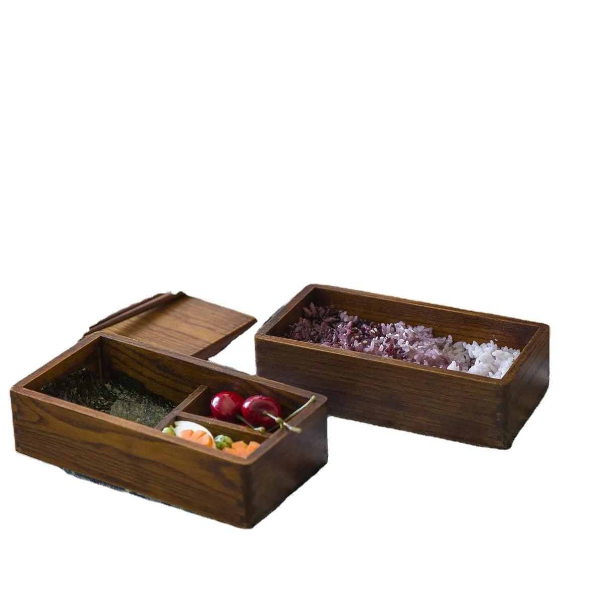 Wooden Lunch Box Bento Box Solid Wood Sushi Box Rectangular Double-layer Tableware