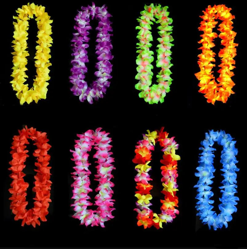 Hawaiian Leis Necklace Flower Garland Thickened Floral Leis Party Wedding Decorations for Luau Gathering