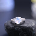 W0896 Abiding 925 Sterling Silver and Natural Gemstone Manufacturers Cabochon Cut Round 10mm Moonstone Ring