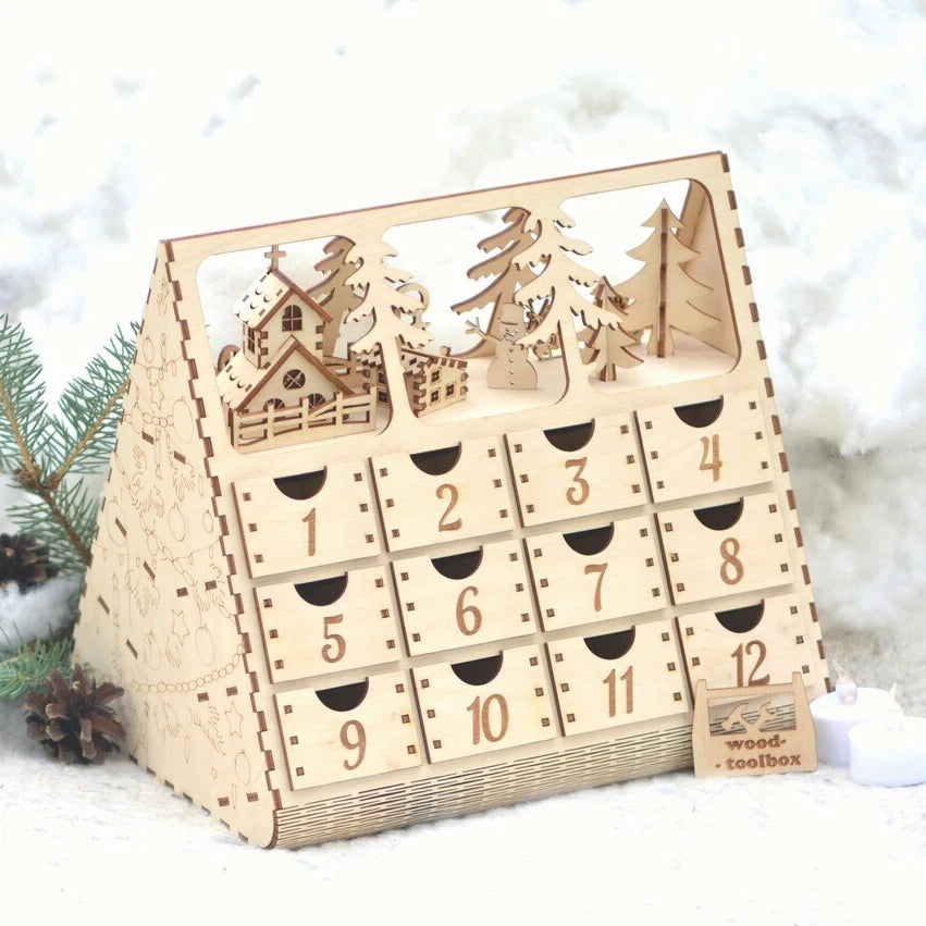 Wholesale Christmas Decoration 24 Days Countdown Calendar with LED Light Unfinished Wooden Advent Calendar