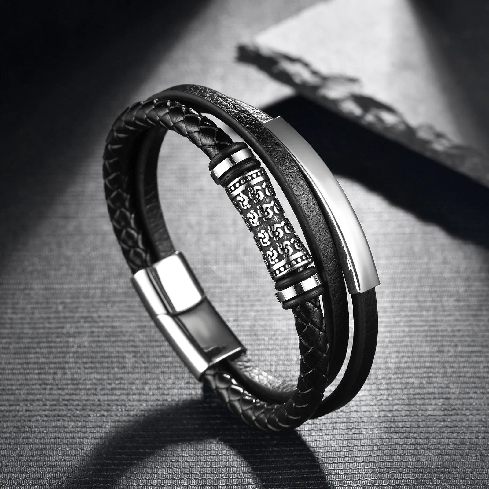 Newest Vintage Multi-Layer Bangles Charm Wristband Religious Male Jewelry Men European Genuine Leather Bracelet With Custom logo
