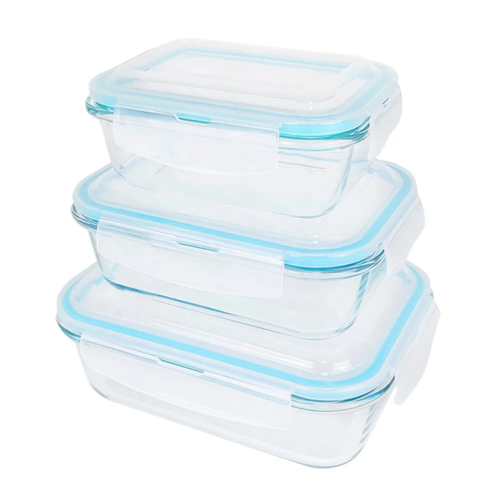 Eco Friendly Microwavable Lunch Box Glass Rectangular Food Packaging Meal Bento Lunch Box Glass Food Container