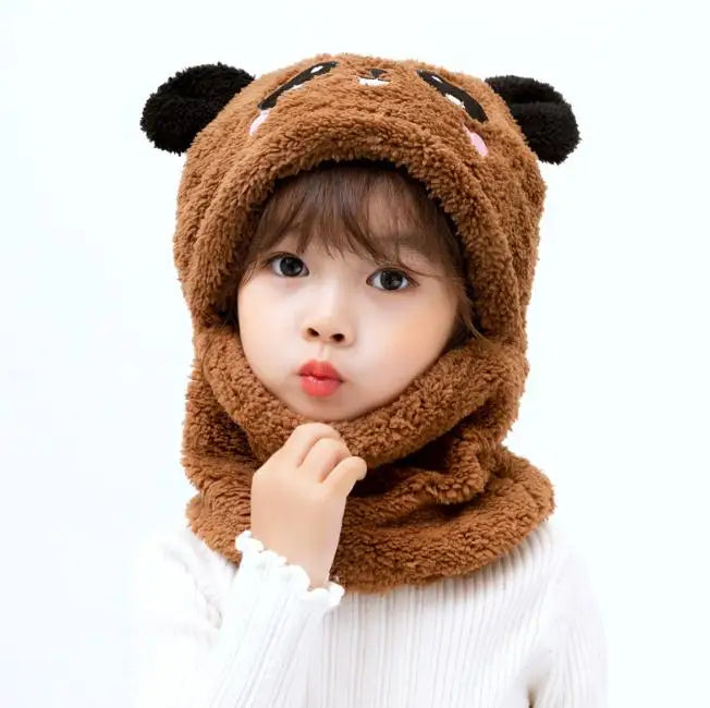 New Cute Children Cartoon Scarf Hat Two-piece Double Fleece Warmth Boy Girl Child Adult Baby Hat