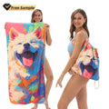 Custom 2-in-1 Folding Beach Bath Towel Drawstring Storage Pouch Quick-Dry Sand Proof Printed for Swimming Camping