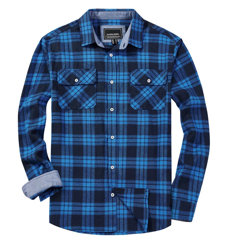Best Men's Flannel Plaid Long Sleeve Regular Shirts Fit Casual Button Down Buffalo Plaid With Pockets Shirts Black and White