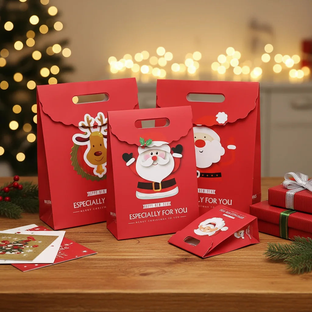 Die Cut Custom Christmas Gift Bag Bolsas Kraft Color Paper Bag Craft Popcorn Packaging Bag