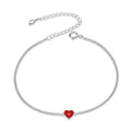 Authentic 925 Sterling Silver Simple Minimalist Red Heart Chain Bracelet for Women Enamel Statement Fine Jewelry SCB182