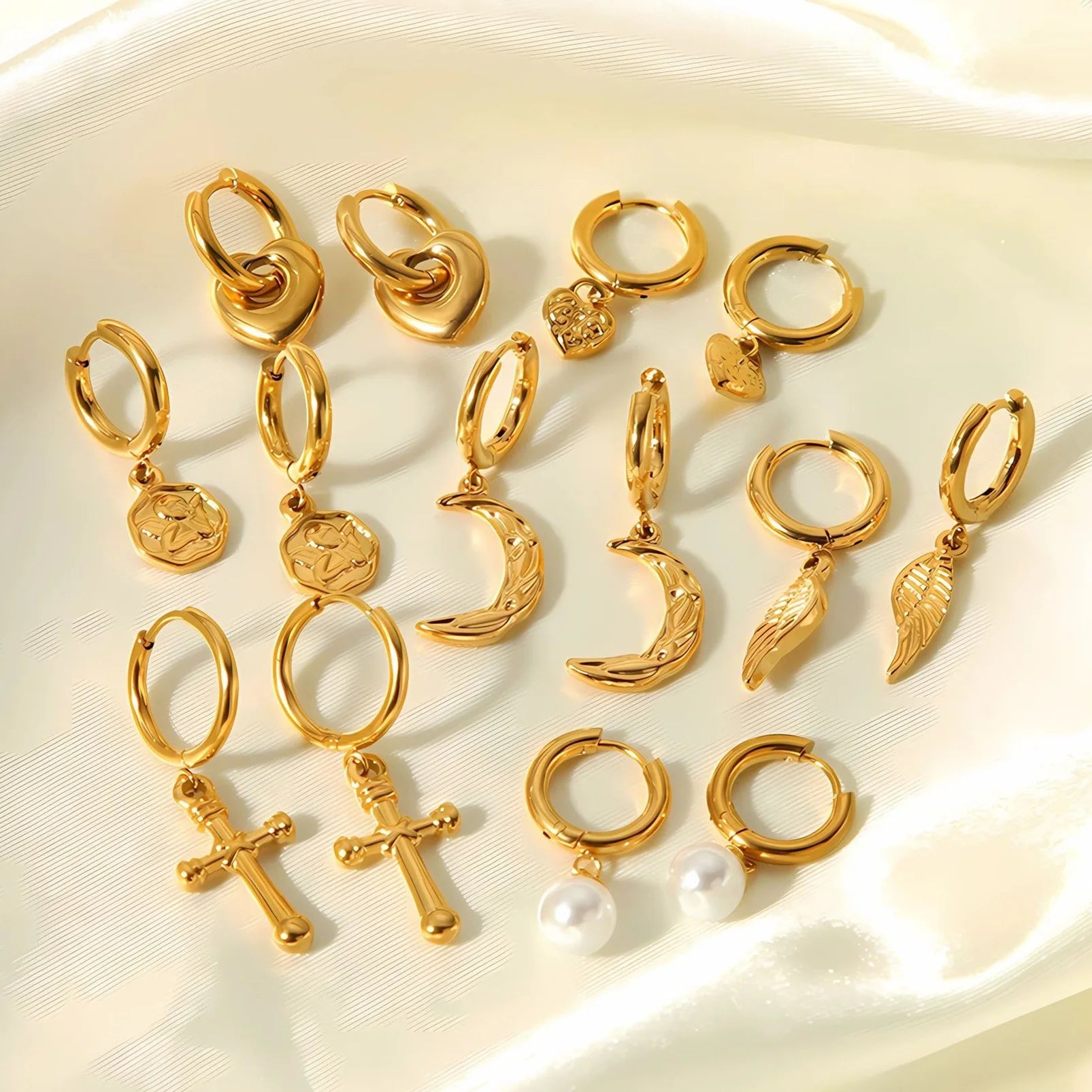 Fashion Personality Circle Earrings 18k Gold Plated Love Moon Geometric Waterproof Stainless Steel Earrings Jewelry Party Gift