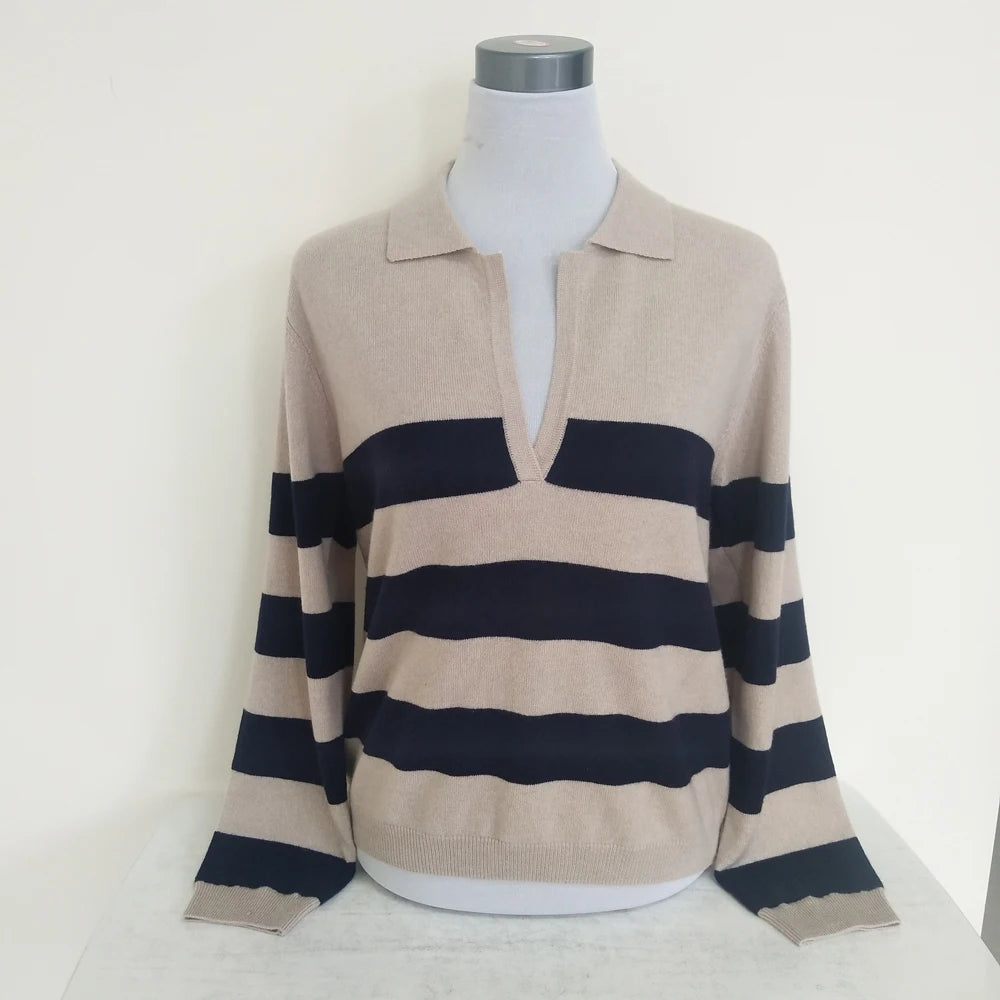 OEM Manufacturer's Women's Cotton Cashmere Knit Pullover Sweaters Striped Oversized Winter Girls' Sweater.