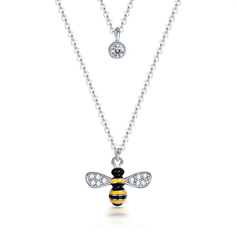 Factory Custom Jewelry 925 Sterling Silver White Gold Plated Bee Enamel Necklace