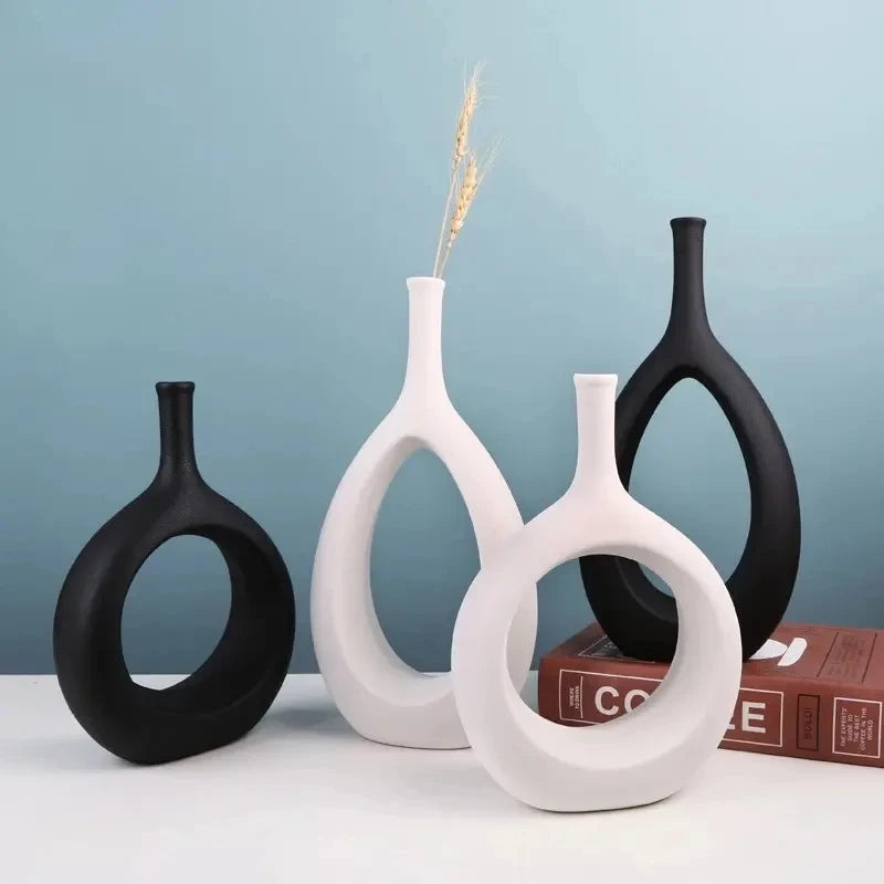 Creative Ring Ceramic Vase Modern Desktop Flower Vase Custom Ceramic Art Ornament Tabletop Decor Office Indoor Home Decor Gifts