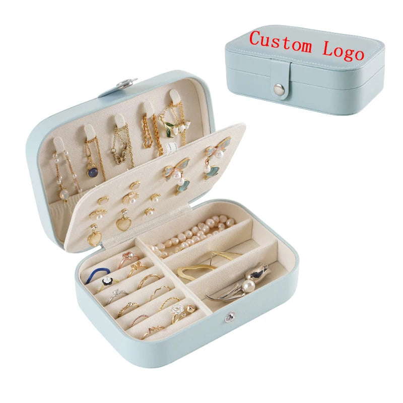 Wholesale Custom Logo Earring Ear Stud Storage Jewelry Boxes Organizer Small Travel PU Leather Ring Necklace Jewellery Gift Case