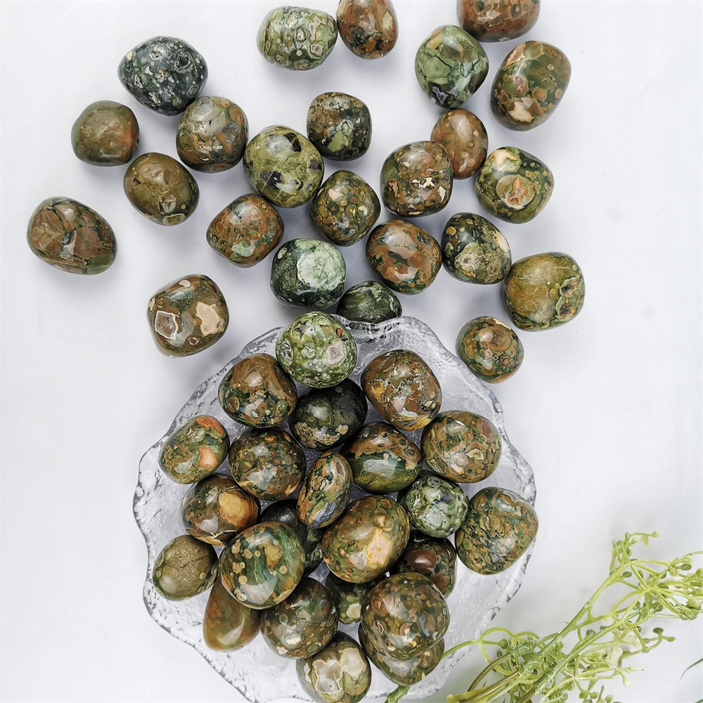 Hot Sale Natural Gemstone Polished Rhyolite Rainforest JasperTumbled Stone for Decoration
