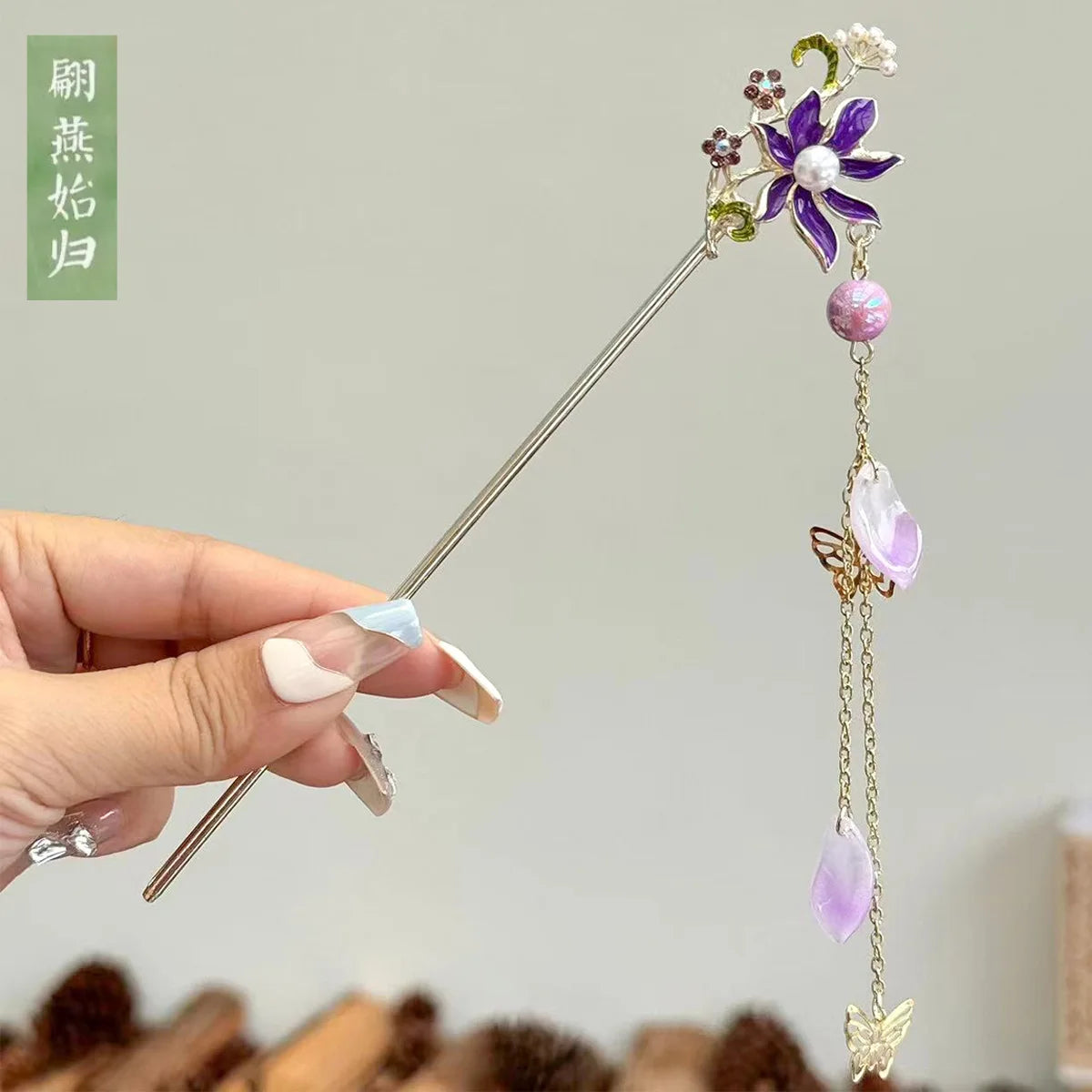 Elegant Chinese Style Flowers Hairpin Hair Sticks for Women Vintage Tassel Hairpin Hanfu Hair Clip Female Hair Accessories
