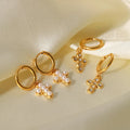 Dainty Cross-shaped Stainless Steel Pave Cubic Zirconia Pearl Cross Pendant Huggie Hoop Earrings  for Women