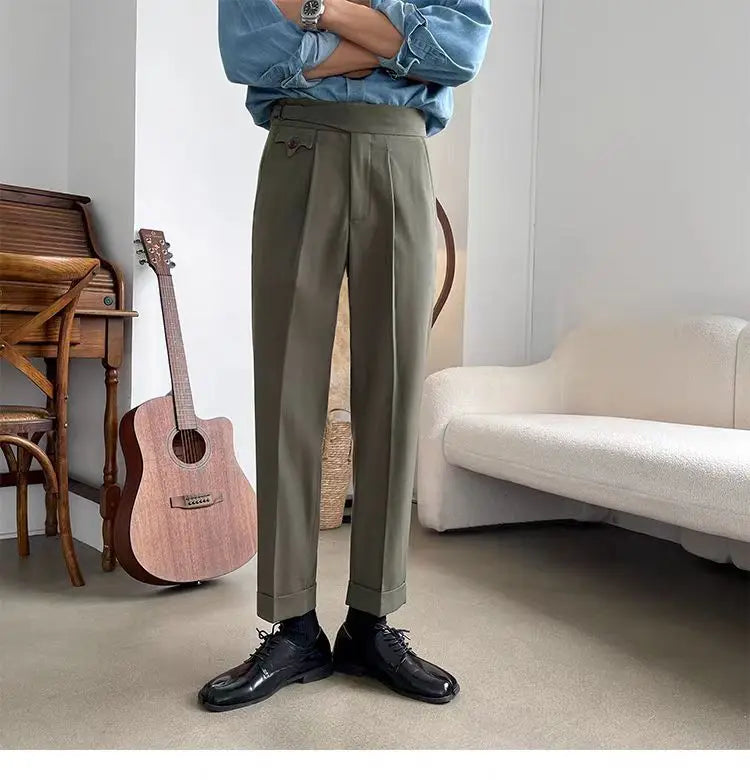 Men's Large Size Dress Pants Spring Autumn Thin Fabric Double Pleated Straight Wrinkle Anti-Wrinkle Business Leisure Plus Size