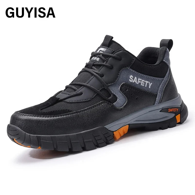 GUYISA Black New European Standard Steel Toe Cap Rubber Sole Anti - Smash Anti - Pierce Anti - Static Safety Shoes