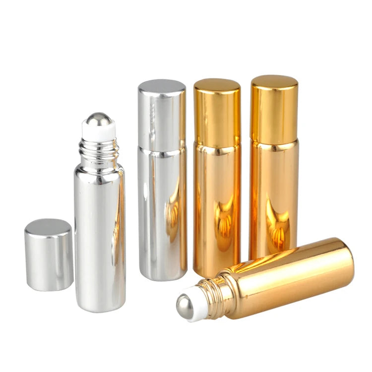 Wholesale 10ml Sliver Gold Color Electroplated Sliver UV Coated Deodorant Empty Glass Perfume Roll on Bottle