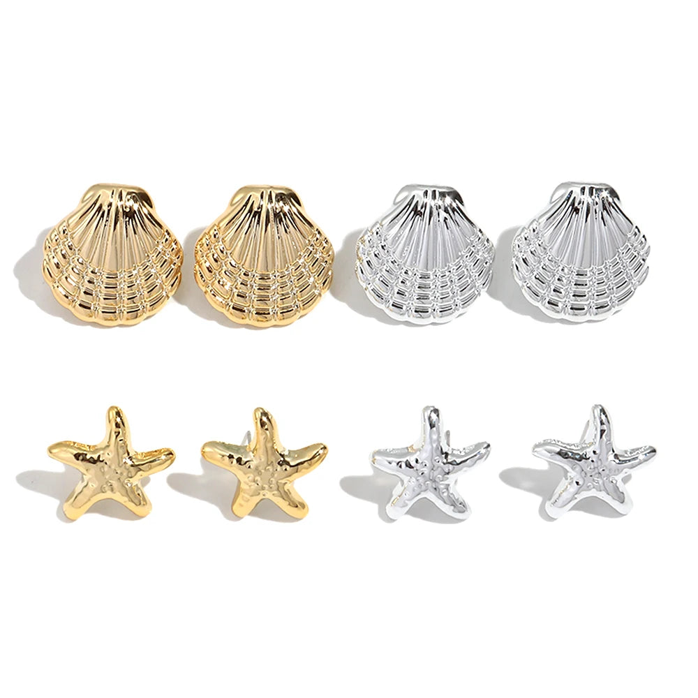 Hawaii Beach Style Popular Trendy Statement Jewelry Earrings CCB Electroplated Shell Starfish Stud Earrings Gift