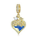Dolphin Love Gold Plated Pendant 925 Sterling Silver with Zircon for Women Charm Bead Fine Jewelry Bracelet Necklace Wholesale