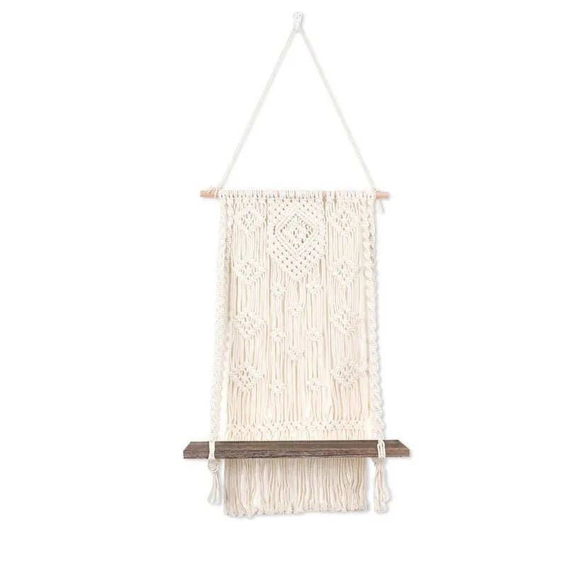 Decorative Wooden Macrame Shelf Boho Wall Hanging Decor Rope Plant Flower Hanger Pot Holder