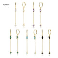 FUAMAY S925 Long Tassel Stud Earrings Bohemian Jewelry Geometric Square CZ Tassel Stud Earrings Hoop