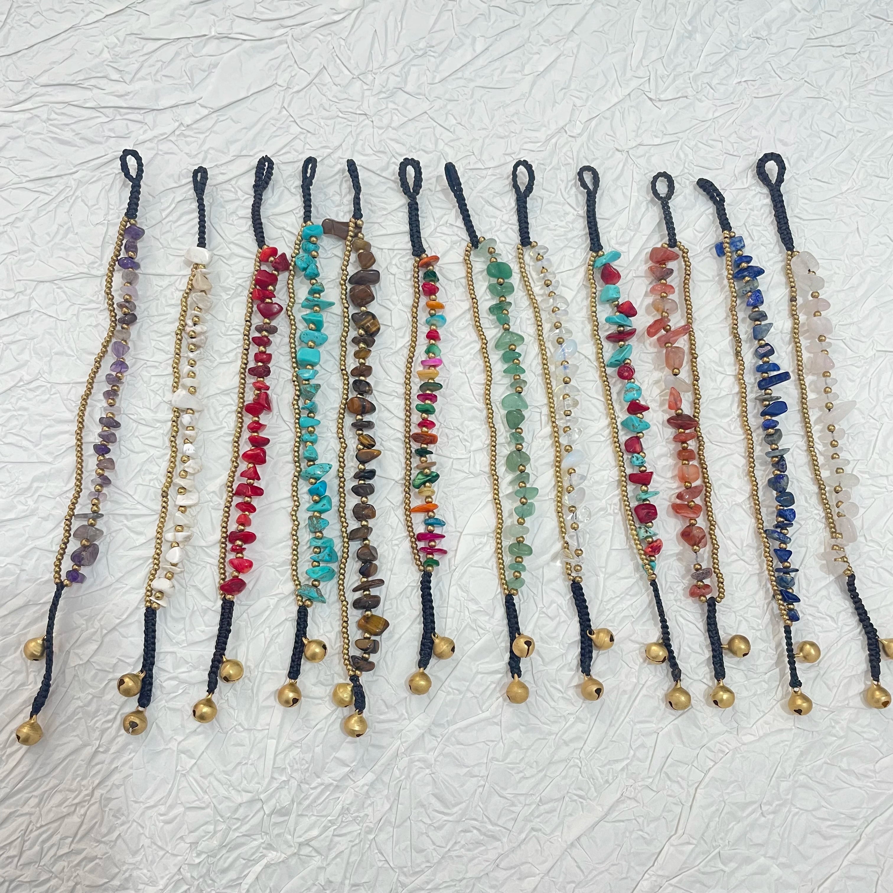 Wholesale Copper Beads Bracelet Double Layer Natural Chip Gemstone Wax Thread Handmade Healing Quartz Gravel Adjustable Fashion