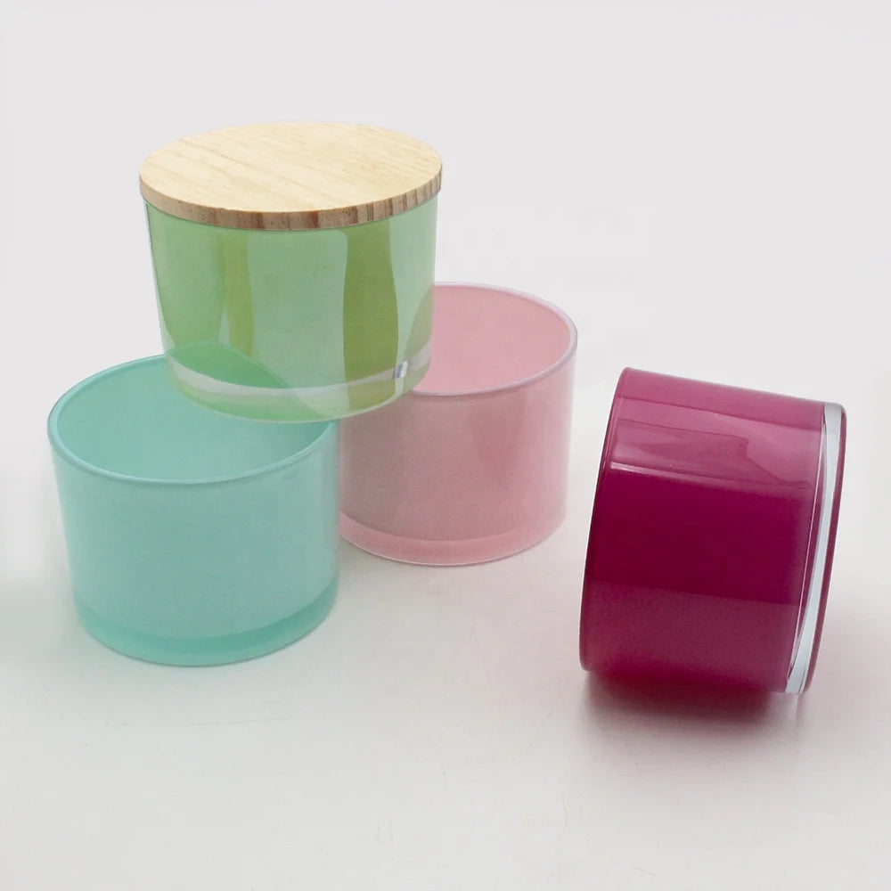 FENGJUN in Bulk Cylinder Wide Mouth 2 Wicks Large Colorful pink Rose Green Black Container Empty Glass Candle Container