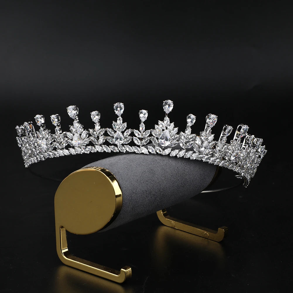 CUNYAN Platinum Plated Zircon Crowns Luxury Wedding Hair Accessories Bridal Tiaras Crowns