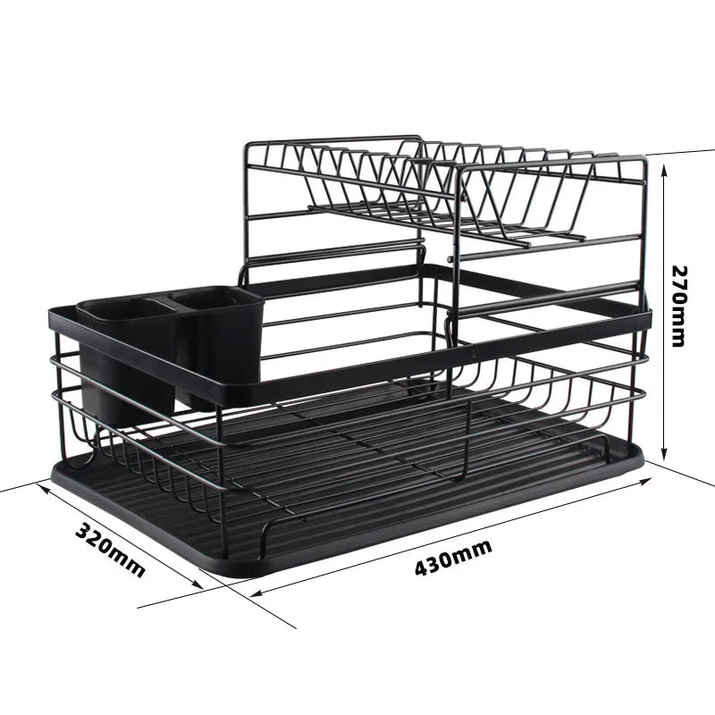 Double Layer  Kitchen Tableware Storage Racks Drain Bowl Dish Plate Rack Dish Drying Rack