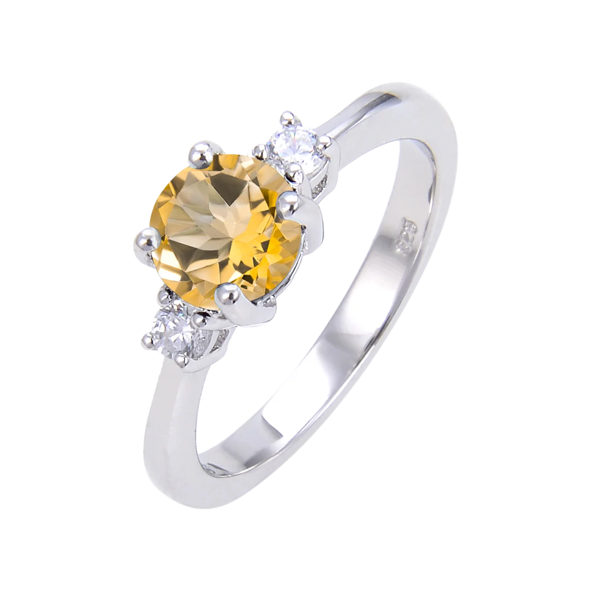 A4096 Customize Fashion Three-stone Natural Citrine Gemstone 925 Sterling Silver Ring Jewelry Women