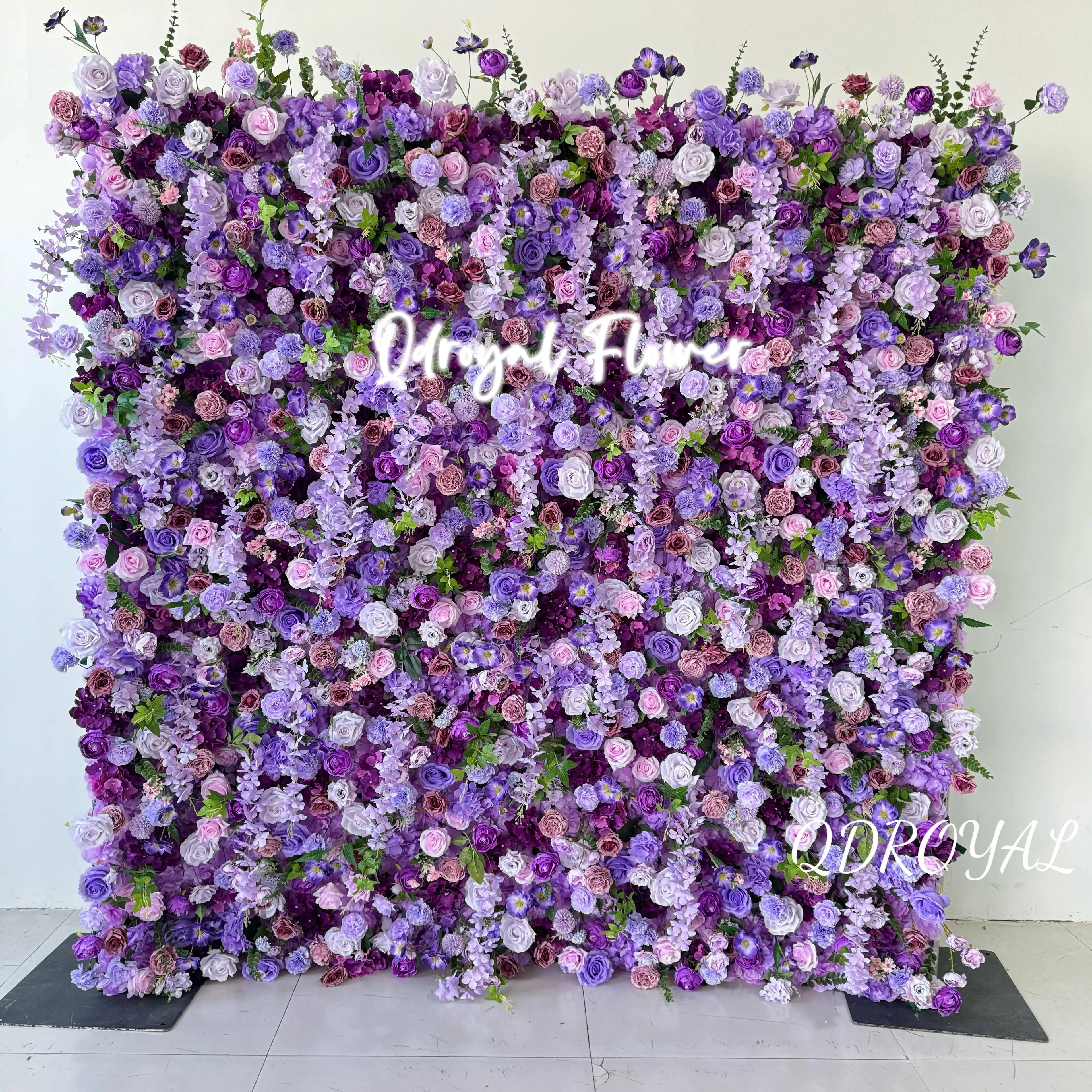 Purple Floral Grass Flower Backdrop Wall Roll-Up Curtain for Outdoor Weddings Graduations Thanksgivings for Easter