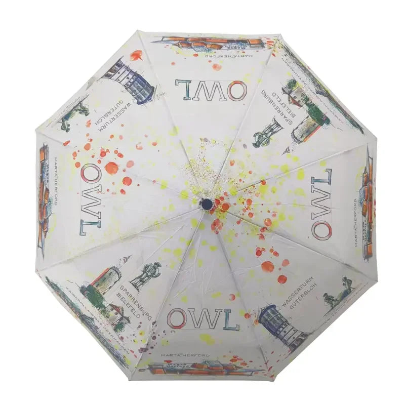 Portable Paraguas Umbrella Custom Logo Windproof 3 Fold Digital Printing Umbrella UV Sun Automatic Folding Promotional Umbrella