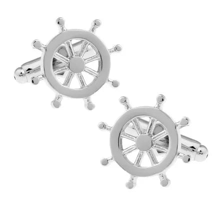 Wholesale Silver Designer Cufflinks Novelty Rudder Style Mens Suit Fashion Jewelry Business Wedding Tuxedo Customizable Gift