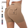 YK Active Wear Elastic Peach Butt Lift Button High Waist Butt Lift Button Women's Yoga Sports Gym Yoga Shorts Activewear