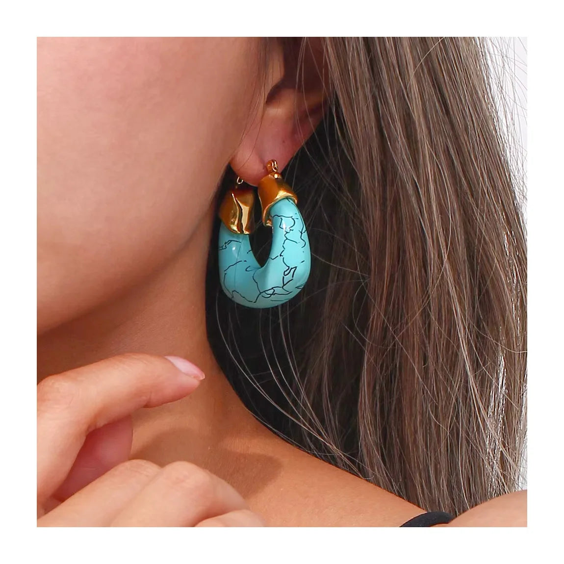 Fashion Fine Jewelry Jewelry Chunky Stainless Steel Gold Hoops Earrings Non Tarnish Jewelry Natural Gemstone Earrings