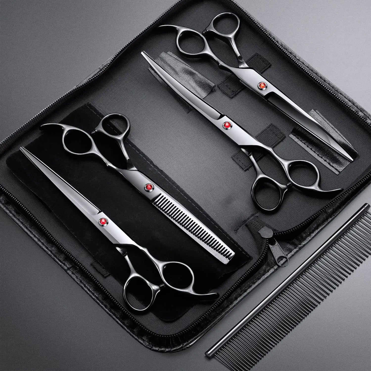 Hot Sale 7 Inch Stainless Steel Pet Grooming Scissors Set Foldable 5 Piece Colourful Scissors with Plastic Material