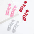 2025 Simple Resin-cut Letter Silver Glitter Bling Earrings Red MOM Pink Heart Long Mother's Day Gift Acrylic Earrings Women