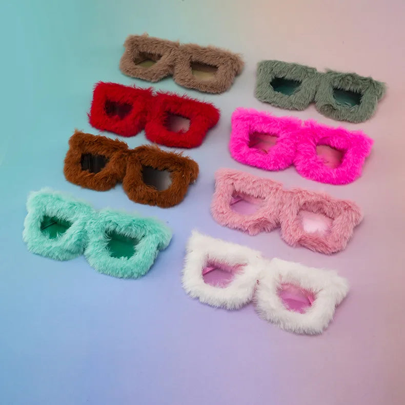 Hot Sale Popular Elegant Square Shades Ladies Luxury Sunglasses Plush Winter Fur Sunglasses
