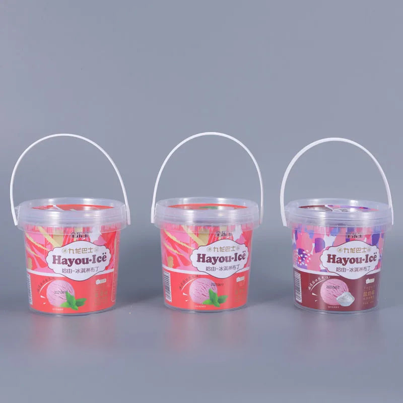 Empty Round Transparent Plastic Bucket Pail for Yogurt Ice Cream Packaging With Lid