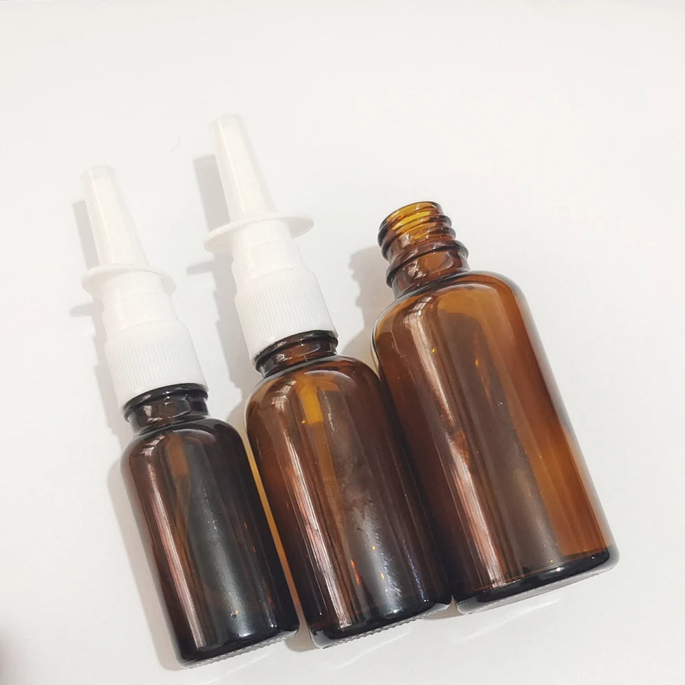 Empty 20ML 30ML 50ML Amber Glass Nasal Spray Bottles Pump Sprayer Mist Nose Spray Refillable Bottle for Medical Packaging