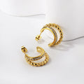 OEM Fashion Jewelry C Shape Double Layer Gold Bead Inlaid White/Green Diamond Earrings 18K Gold Plated Stainless Steel Earrings