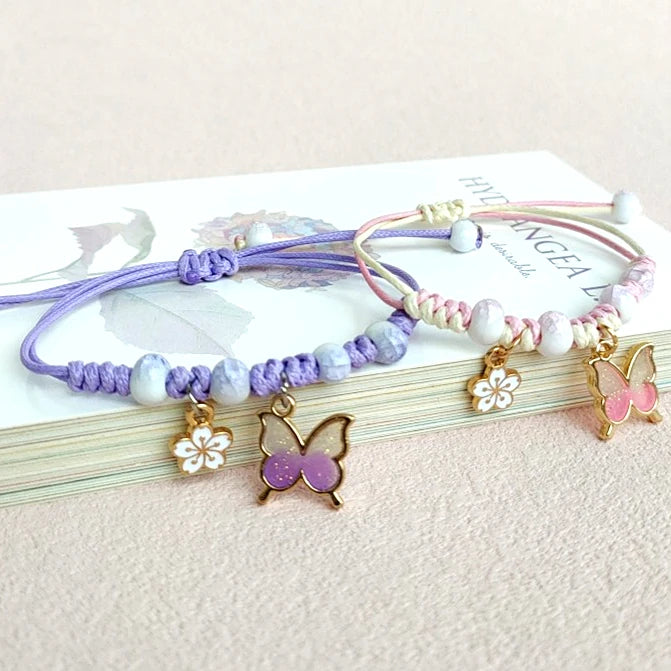 Wholesale Student Children Girlfriend Gift Adjustable Hand Rope Bracelet Cartoon Flower Butterfly Bracelet Gifts for Women