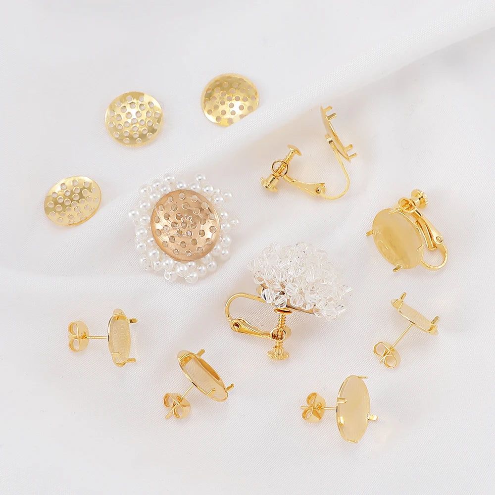 18k Gold Plated Rope Chain Geometric Hoop Earrings Brass 925 Silver Needle Ear Clip Lotus Shape Ear Clip for Jewelry Making