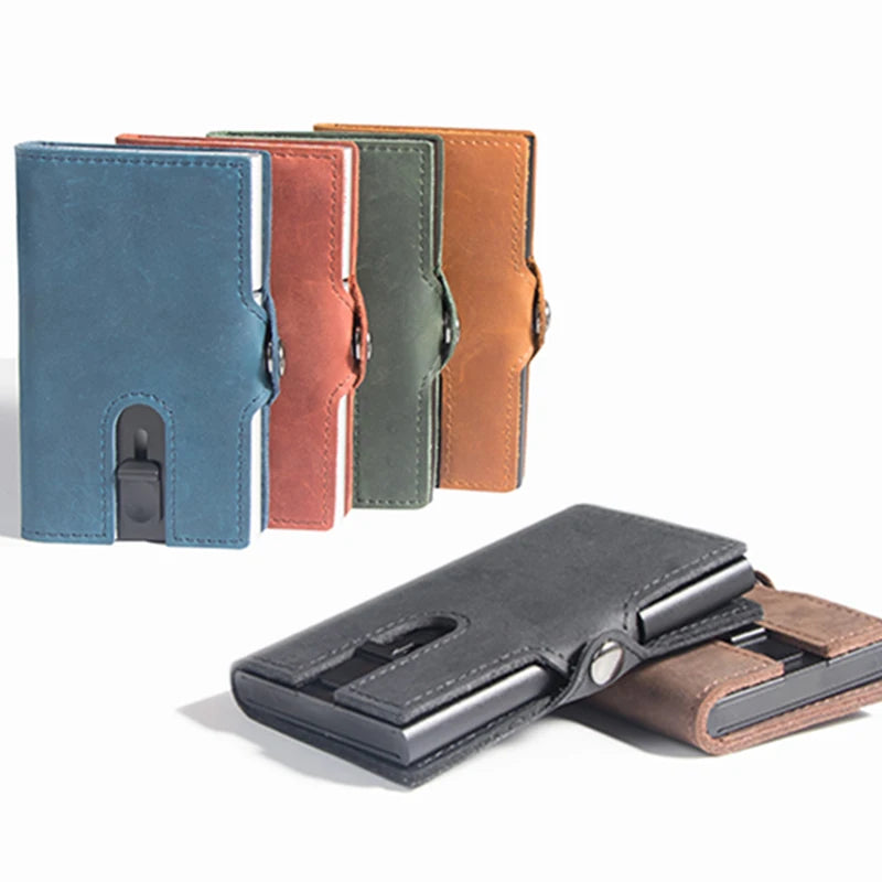 Casekey Mens Zipper Metal Pop up Wallet Rfid Protector Leather Credit Smart Card Holder for Men
