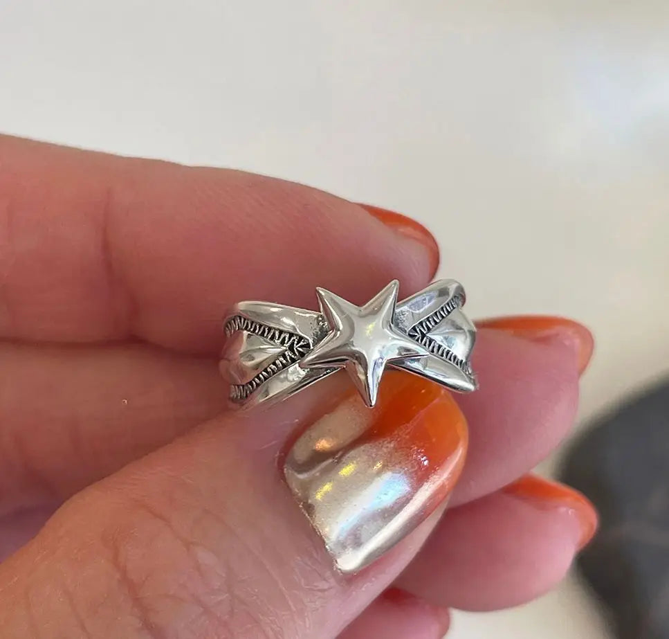 Silverbene Fashion Jewelry Modern Star Cross 925 Sterling Silver Adjustable Ring